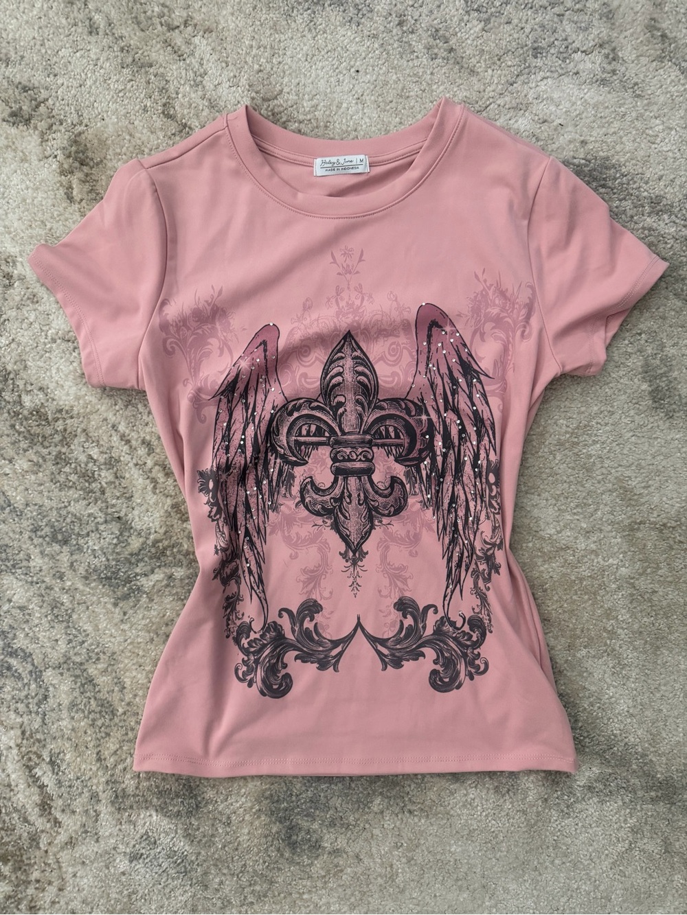 Y2K Pink Graphic Fleur-de-Lis Wing Tee